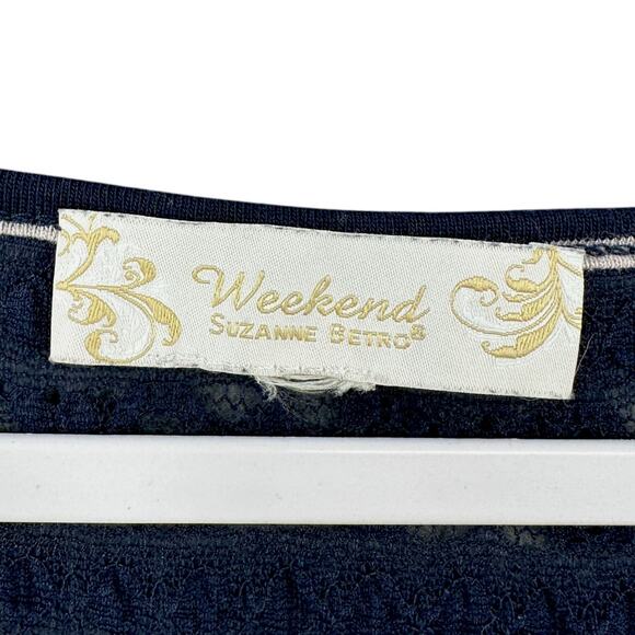 Weekend Suzanne Betro Navy Stripes Lace Detail Scoop Neck Striped Tunic Top 1X - Picture 3 of 6